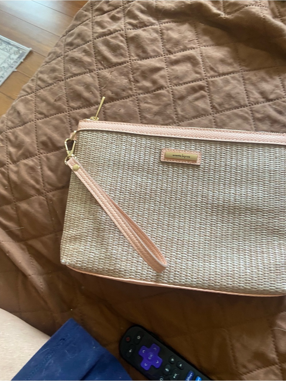 Nanette Lepore Pink Straw Wristlet Clutch